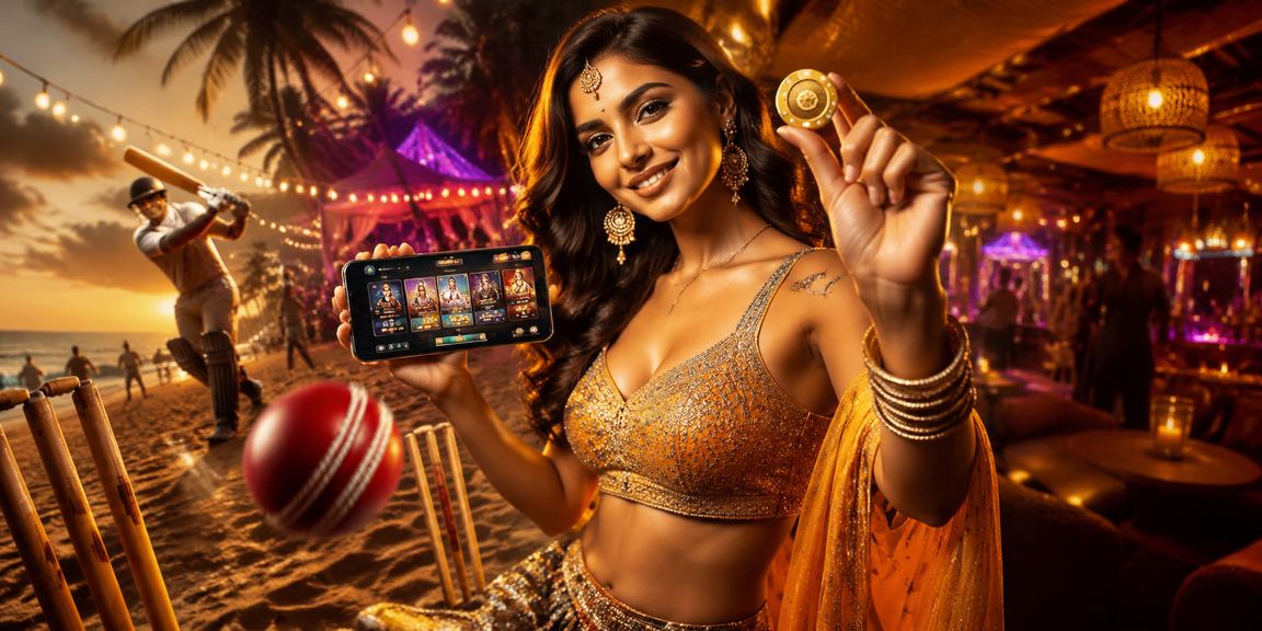 Goa beach scene with cricket fans using mobile payment apps