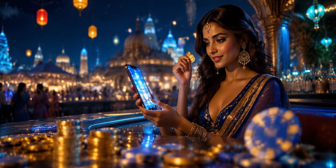 Casino app showing blue and gold theme on smartphone