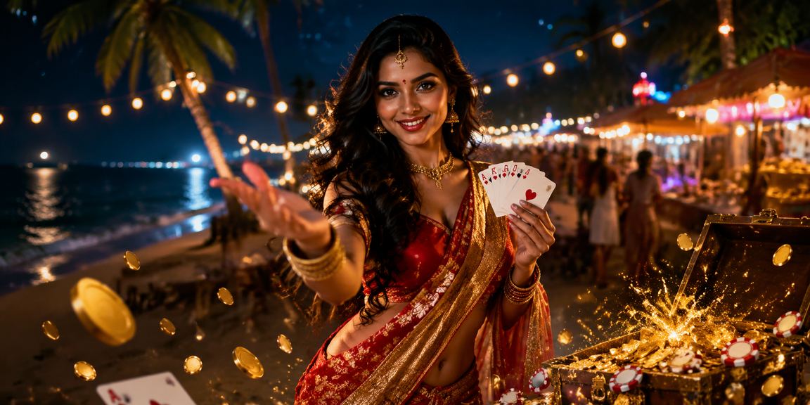 Indian lady playing Aviator and Teen Patti on mobile device in traditional saree